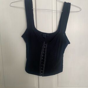 Forever 21 Black Ribbed Hook-and-Eye Square Neck Tank